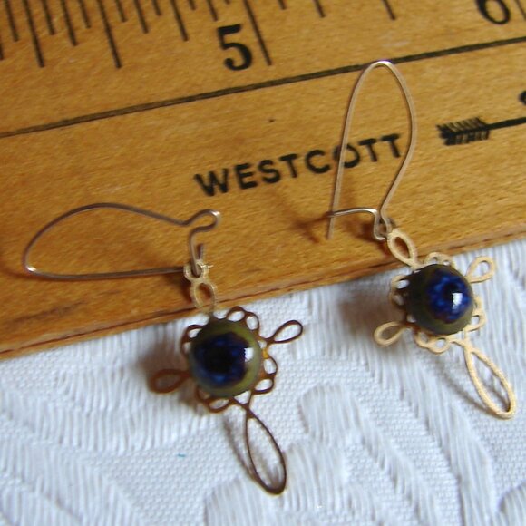 Vtg Murano/Venetian Glass Pierced EARRINGS x3, Stud & Dangle Cross, Evil Eye G35 - Picture 10 of 13